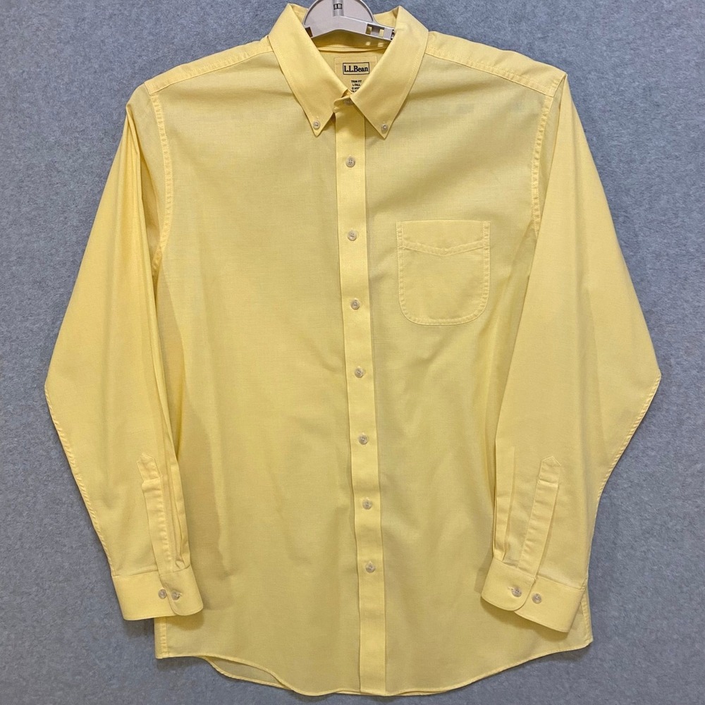 LL Bean Men's Large Tall‎ Yellow 100% Cotton Trim Fit Casual Button Down Shirt